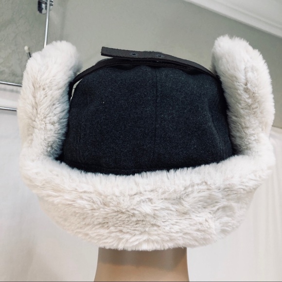 Jill by Jill Stuart Aviator Hat OSM Gray Flaps - Picture 2 of 6